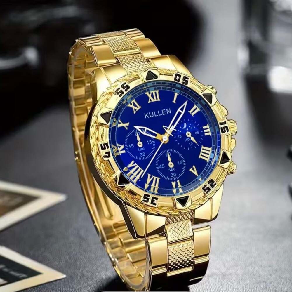Kullen Gold Tone Blue Dial Chronograph Watch